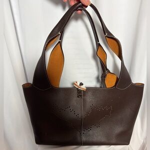 LAURENT EFFEL Brown Pebbled Leather Tote Bag